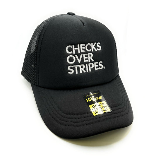 Checks Over Stripes Mesh Trucker Snapback (Black) - Hat Supreme