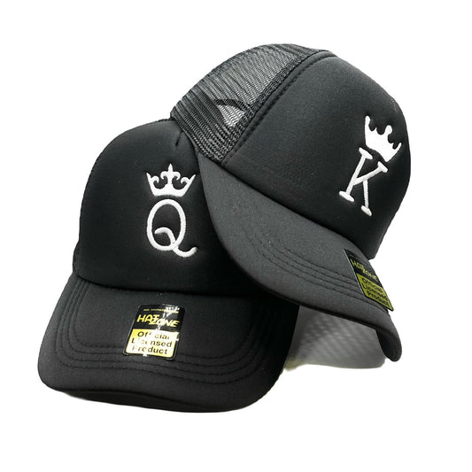 King and Queen - 2 Hats - Mesh Trucker Snapback (Black) - Hat Supreme