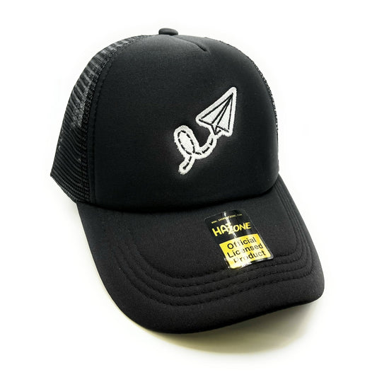 Paper Plane Mesh Trucker Snapback (Black) - Hat Supreme