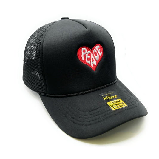 Peace and Love Mesh Trucker Snapback (Black) - Hat Supreme
