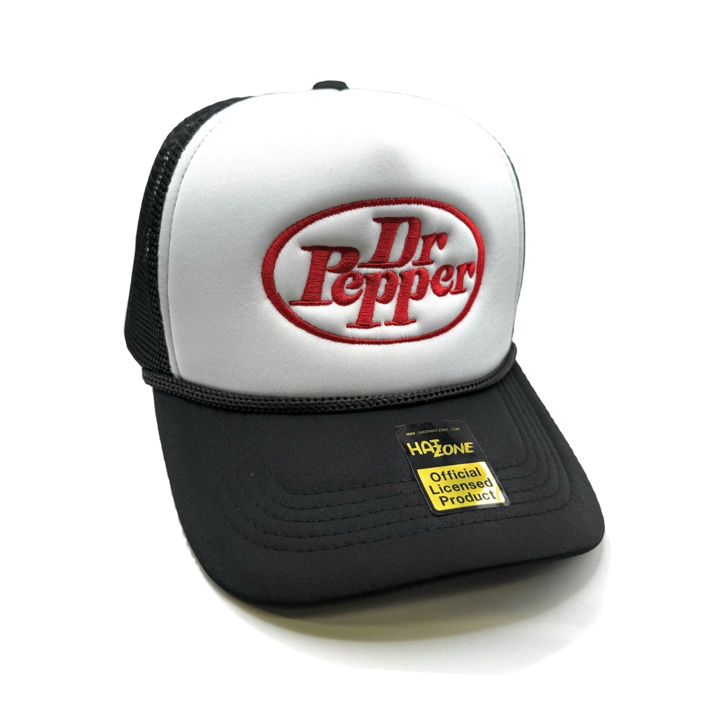 Retro Dr Pepper Mesh Trucker Snapback (White/Black) - Hat Supreme