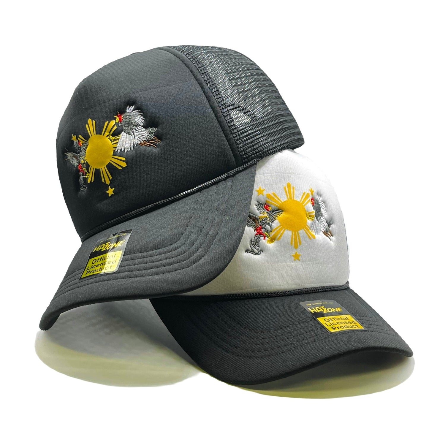 Sun and Stars Roosters Mesh Trucker Snapback (White/Black) - Hat Supreme