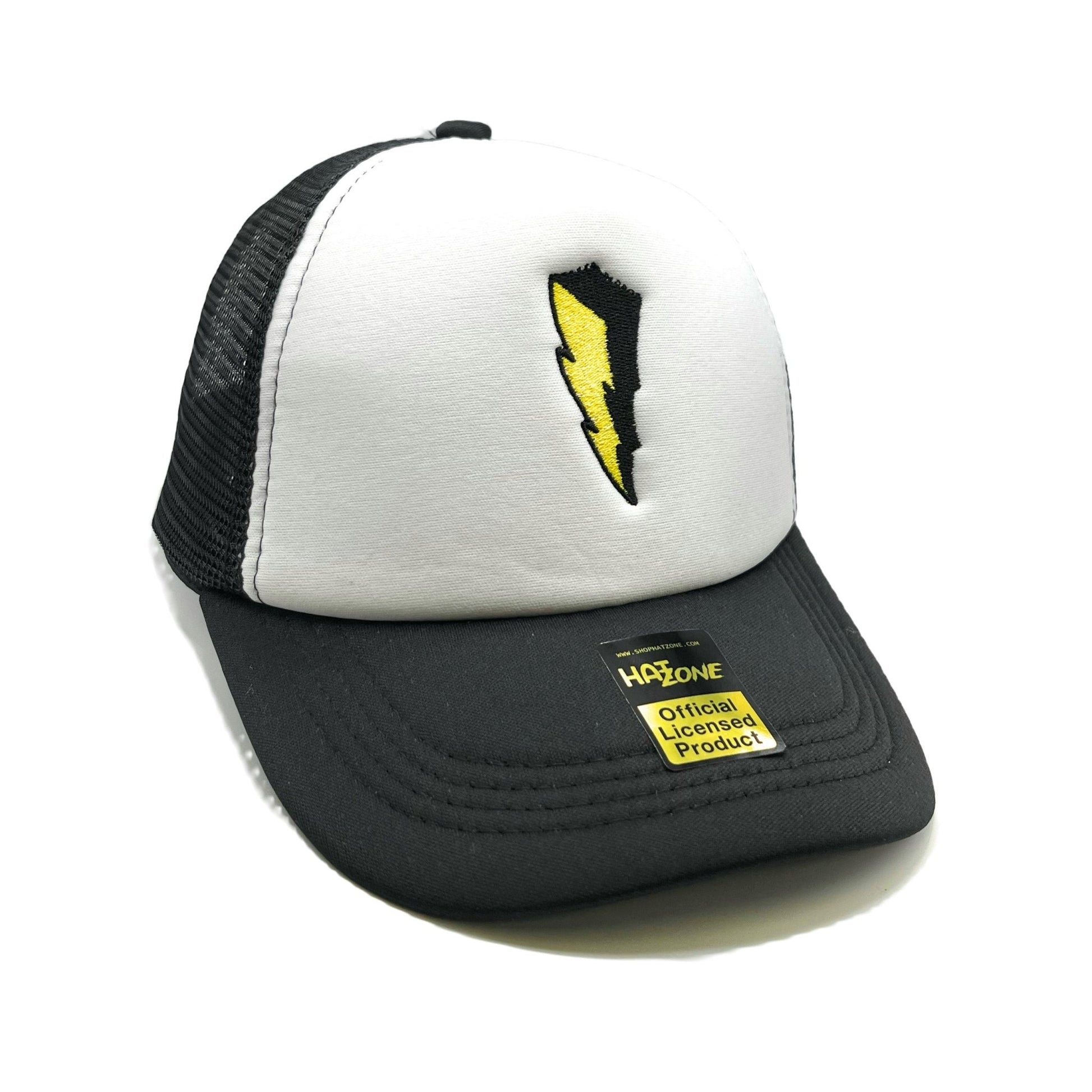 Super Hero Bolt Mesh Trucker Snapback (White/Black) - Hat Supreme