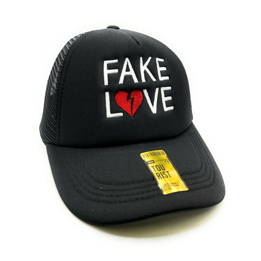 Fake Love Mesh Trucker Snapback (Black) - Hat Supreme