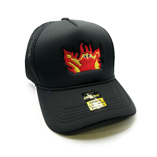 Fire Elmo Mesh Trucker Snapback (Black) - Hat Supreme