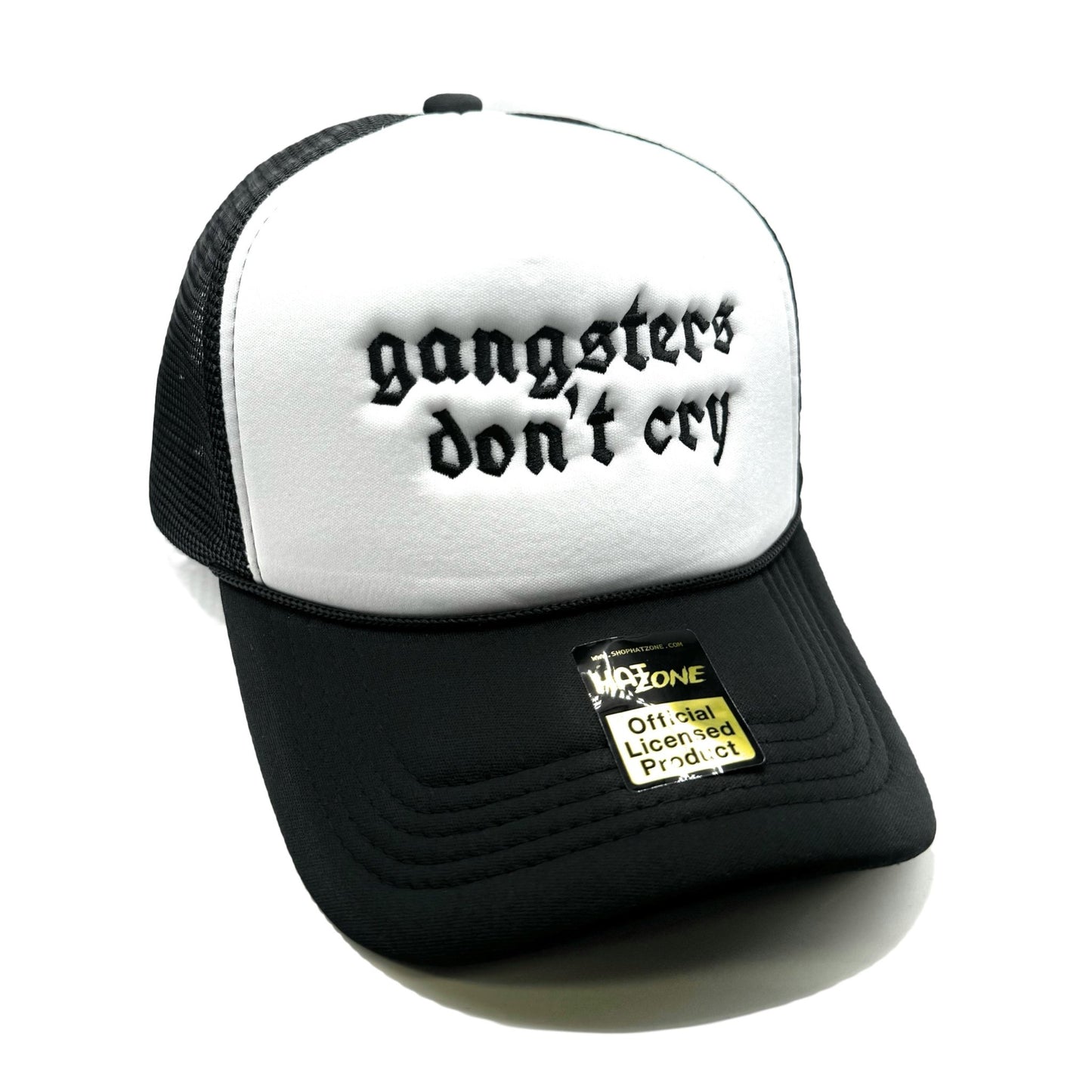 Gangsters Dont Cry Mesh Trucker Snapback (White/Black) - Hat Supreme