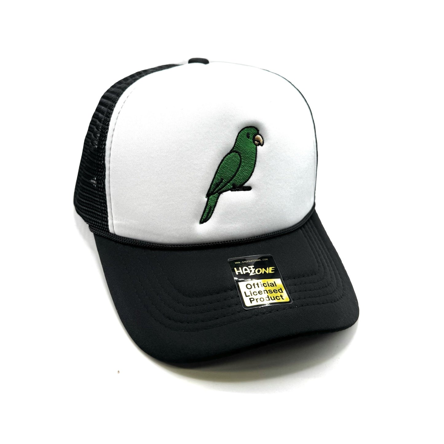 Green Parrot Mesh Trucker Snapback (White/Black) - Hat Supreme