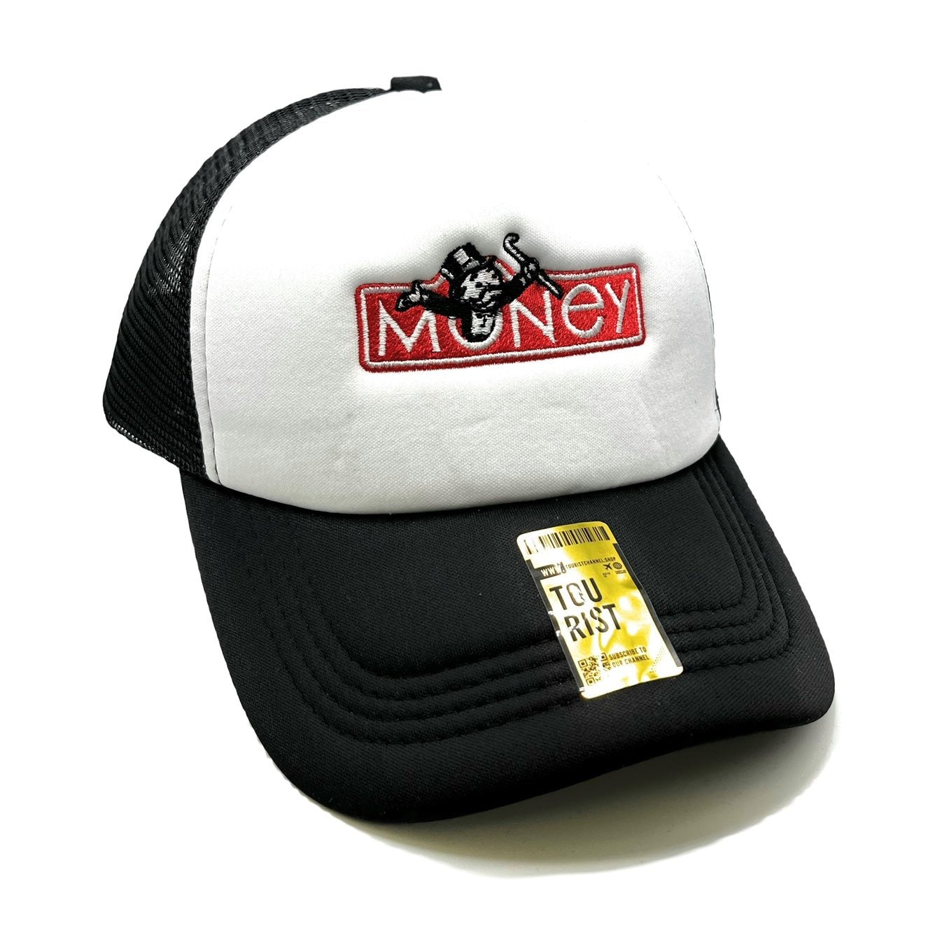 Money Mesh Trucker Snapback (White/Black) - Hat Supreme