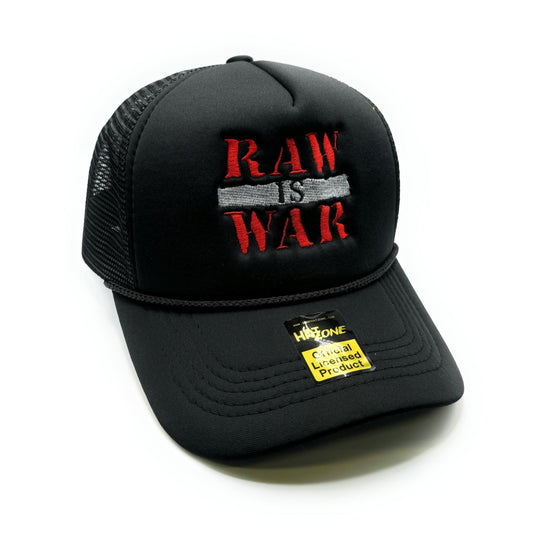 Raw is War Mesh Trucker Snapback (Black) - Hat Supreme