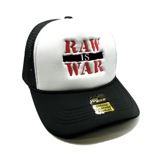 Raw is War Mesh Trucker Snapback (White/Black) - Hat Supreme