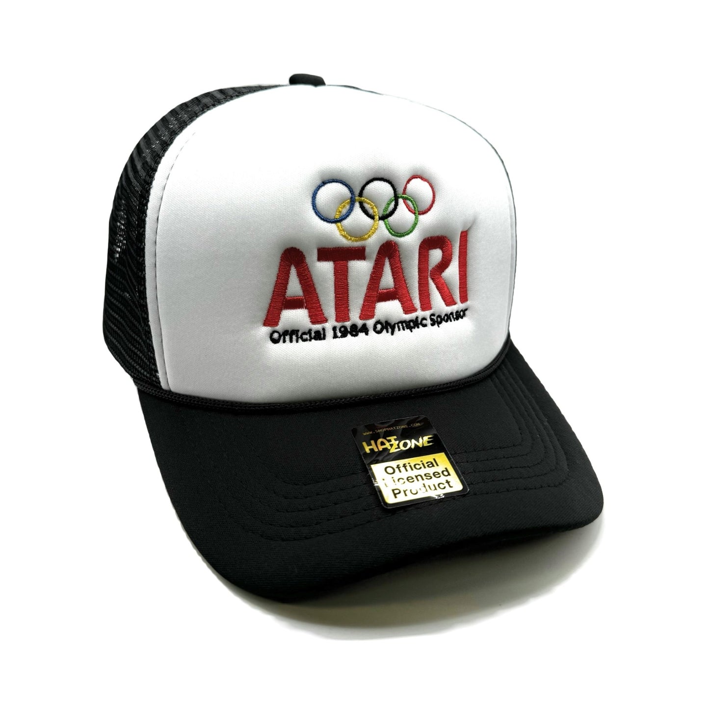 Retro Atari Games Sponsor Mesh Trucker Snapback (White/Black) - Hat Supreme