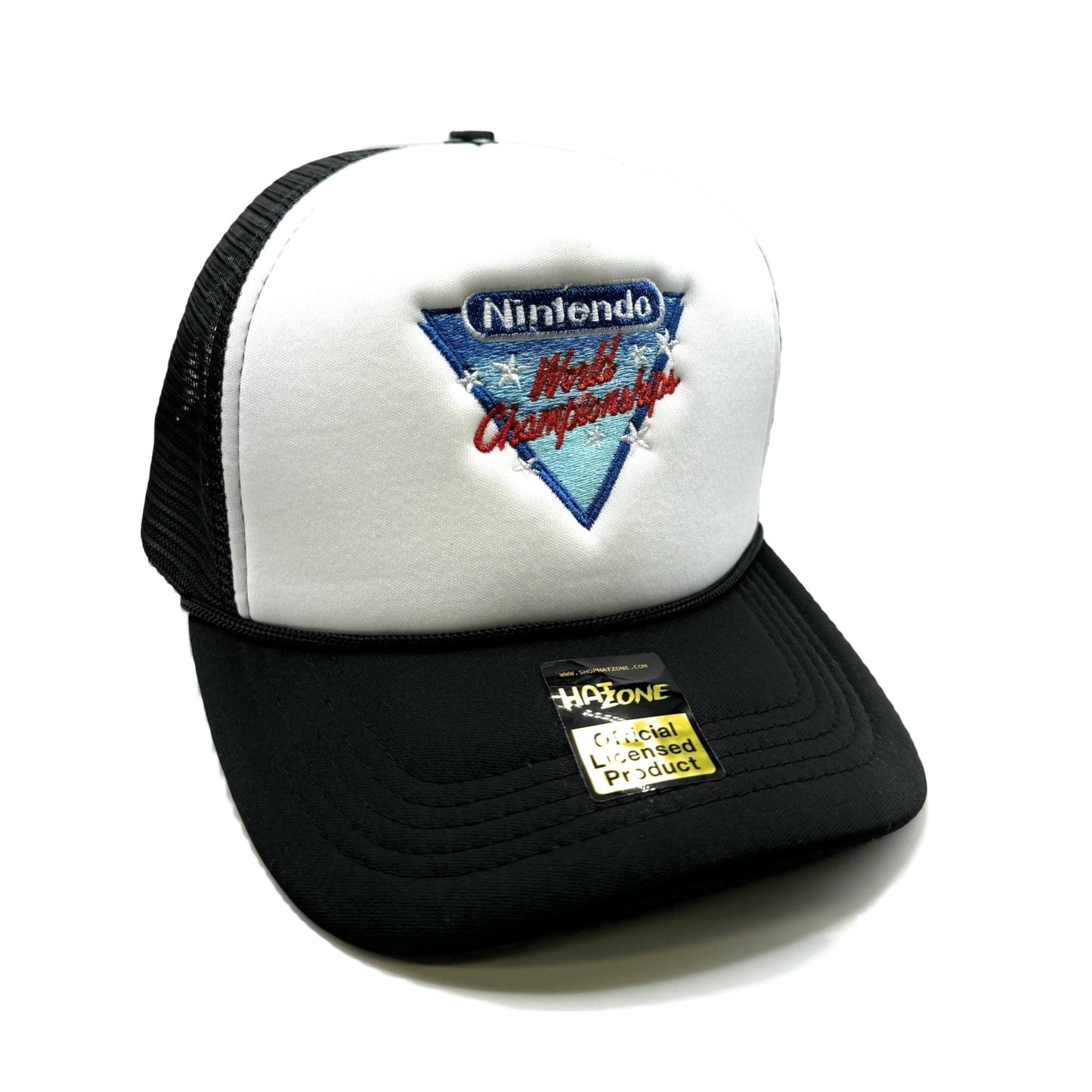 Retro NES World Champion Mesh Trucker Snapback (White/Black) - Hat Supreme