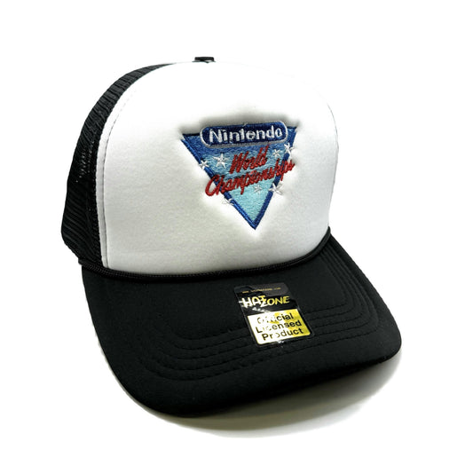 Retro NES World Champion Mesh Trucker Snapback (White/Black) - Hat Supreme