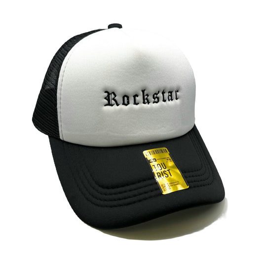 Rockstar Mesh Trucker Snapback (White/Black) - Hat Supreme