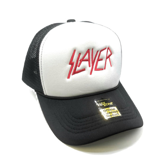 Slayer Mesh Trucker Snapback (White/Black) - Hat Supreme