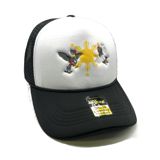 Sun and Stars Roosters Mesh Trucker Snapback (White/Black) - Hat Supreme