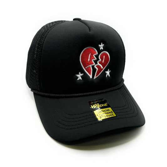 Triste Heart Mesh Trucker Snapback (Black) - Hat Supreme