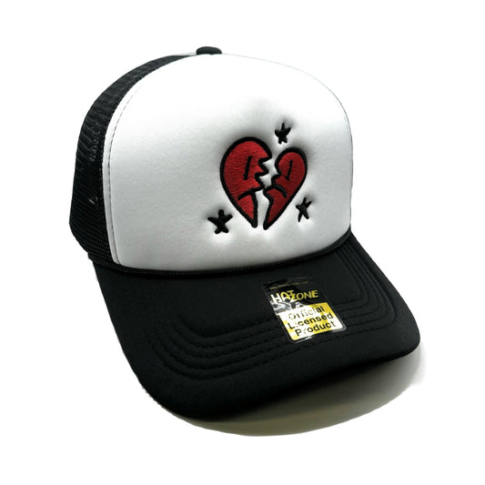 Triste Heart Mesh Trucker Snapback (White/Black) - Hat Supreme